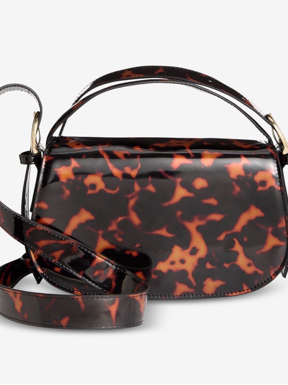 Tortoiseshell Gloss Crossbody Bag - Black & Brown